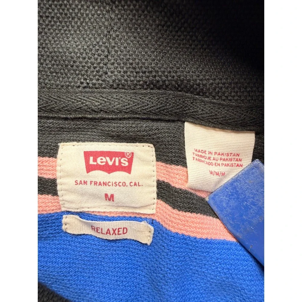 Levis Mens Relaxed Fit Striped Pique Funnel Neck Sweatshirt Blue Black Medium
